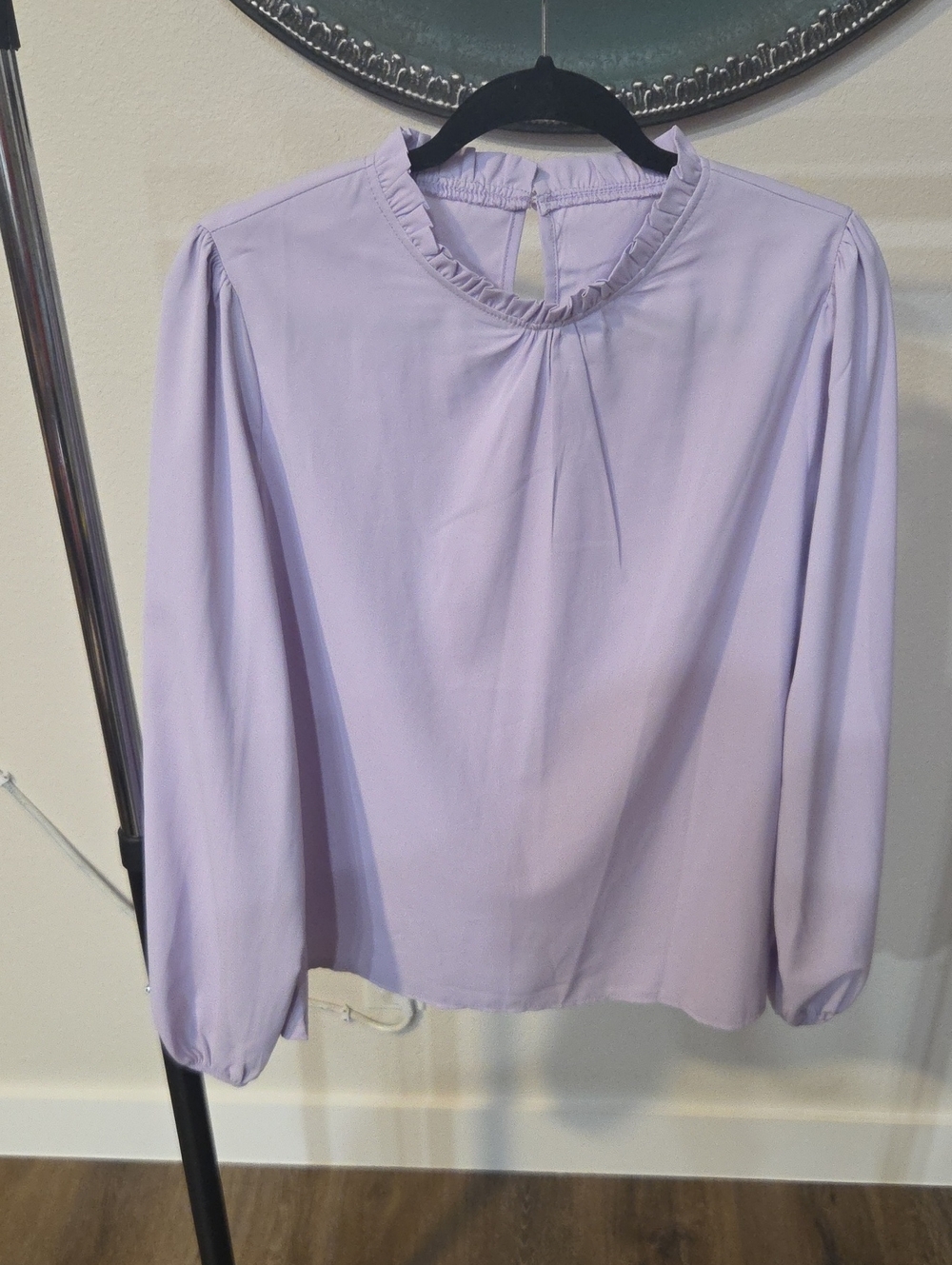 SHEIN Lilac Ruffle-Neck Long Sleeve Blouse